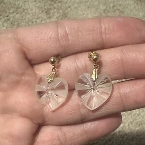 14k Gold and Clear Heart Earrings